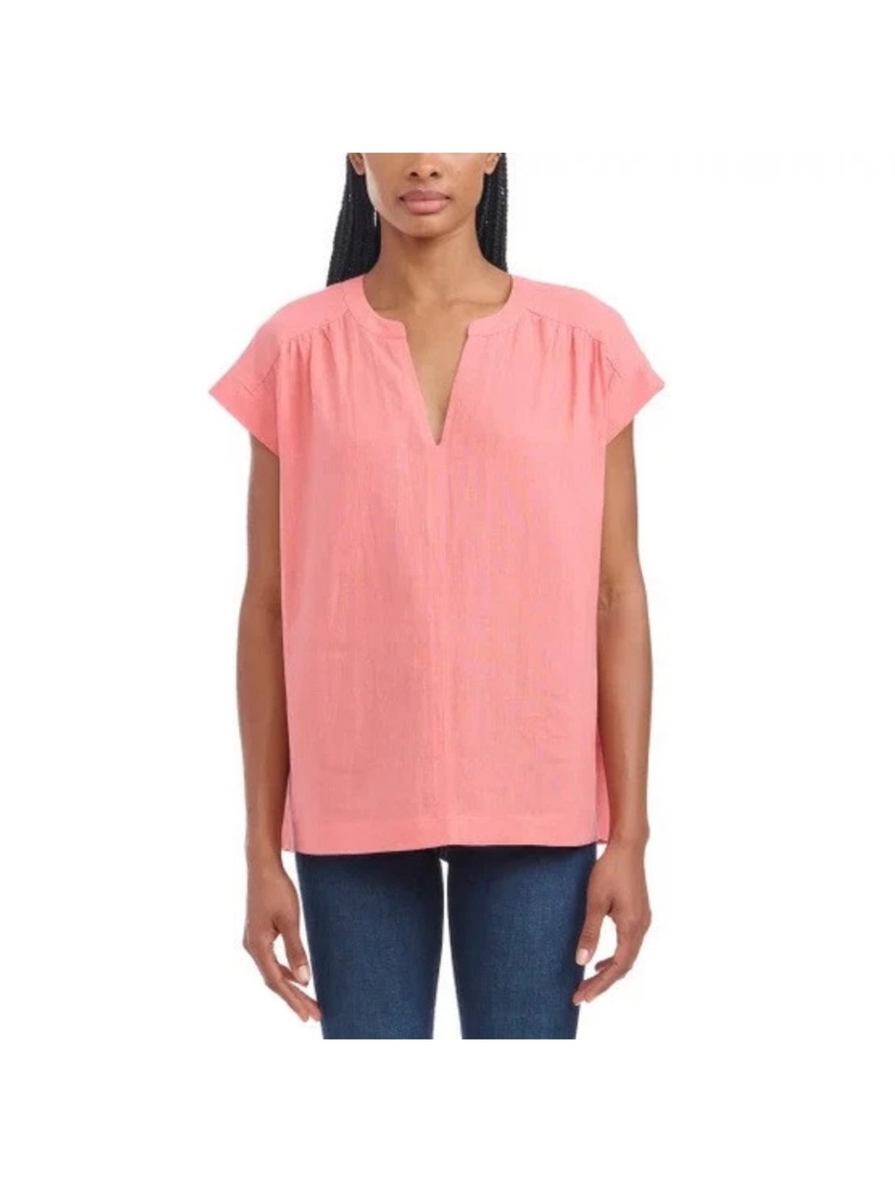 Splendid Relaxed Coral Split-Neck Cap Sleeve Blouse
